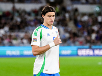 Riccardo Calafiori of Italy gestures during the UEFA Nations League 2024/25 League A Group A2 match between Italy and Belgium at Stadio Olim...