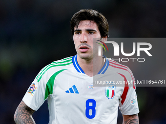 Sandro Tonali of Italy looks on during the UEFA Nations League 2024/25 League A Group A2 match between Italy and Belgium at Stadio Olimpico...