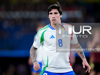 Sandro Tonali of Italy looks on during the UEFA Nations League 2024/25 League A Group A2 match between Italy and Belgium at Stadio Olimpico...