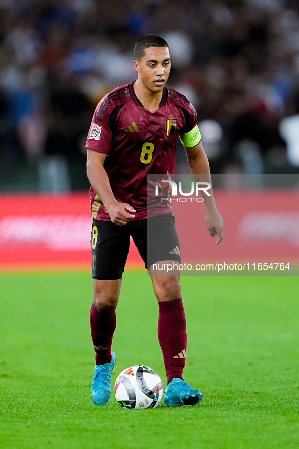 Youri Tielemans of Belgium during the UEFA Nations League 2024/25 League A Group A2 match between Italy and Belgium at Stadio Olimpico on Oc...