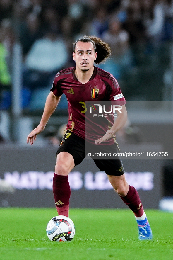 Arthur Theate of Belgium during the UEFA Nations League 2024/25 League A Group A2 match between Italy and Belgium at Stadio Olimpico on Octo...