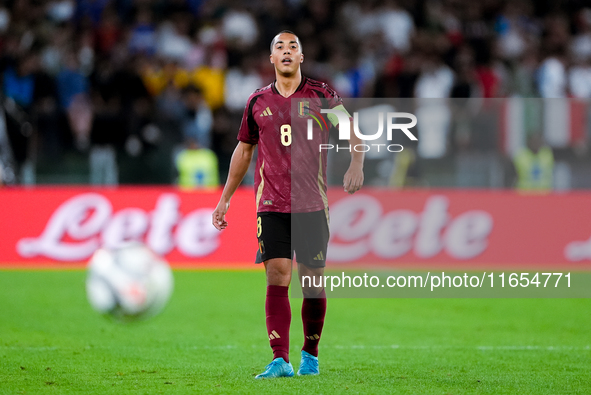 Youri Tielemans of Belgium looks on during the UEFA Nations League 2024/25 League A Group A2 match between Italy and Belgium at Stadio Olimp...