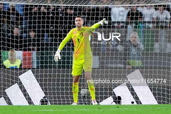 Koen Casteels of Belgium gestures during the UEFA Nations League 2024/25 League A Group A2 match between Italy and Belgium at Stadio Olimpic...