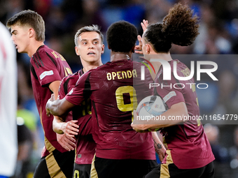 Leonardo Trossard of Belgium celebrates after scoring second goal during the UEFA Nations League 2024/25 League A Group A2 match between Ita...