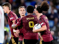 Leonardo Trossard of Belgium celebrates after scoring second goal during the UEFA Nations League 2024/25 League A Group A2 match between Ita...