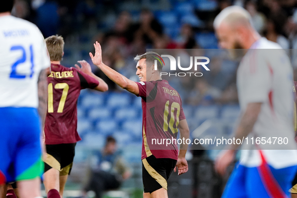 Leonardo Trossard of Belgium celebrates after scoring second goal during the UEFA Nations League 2024/25 League A Group A2 match between Ita...