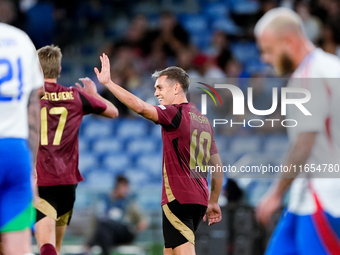 Leonardo Trossard of Belgium celebrates after scoring second goal during the UEFA Nations League 2024/25 League A Group A2 match between Ita...