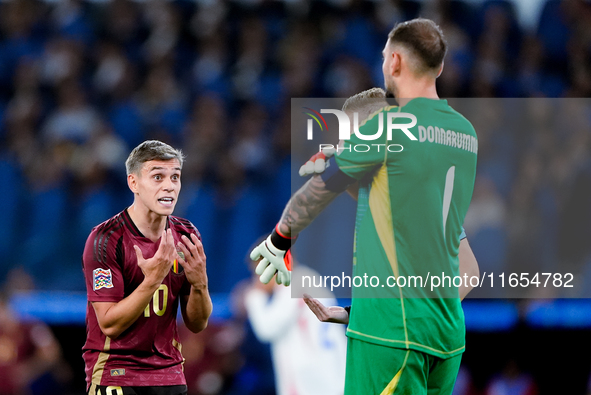 Lorenzo Pellegrini of Italy protests with the referee during the UEFA Nations League 2024/25 League A Group A2 match between Italy and Belgi...