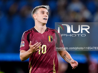 Leonardo Trossard of Belgium reacts during the UEFA Nations League 2024/25 League A Group A2 match between Italy and Belgium at Stadio Olimp...