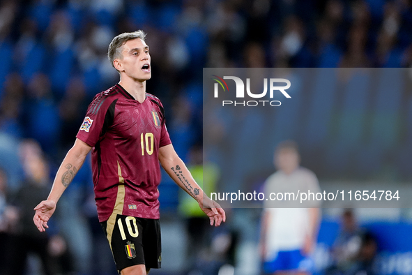 Leonardo Trossard of Belgium reacts during the UEFA Nations League 2024/25 League A Group A2 match between Italy and Belgium at Stadio Olimp...