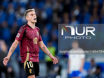 Leonardo Trossard of Belgium reacts during the UEFA Nations League 2024/25 League A Group A2 match between Italy and Belgium at Stadio Olimp...