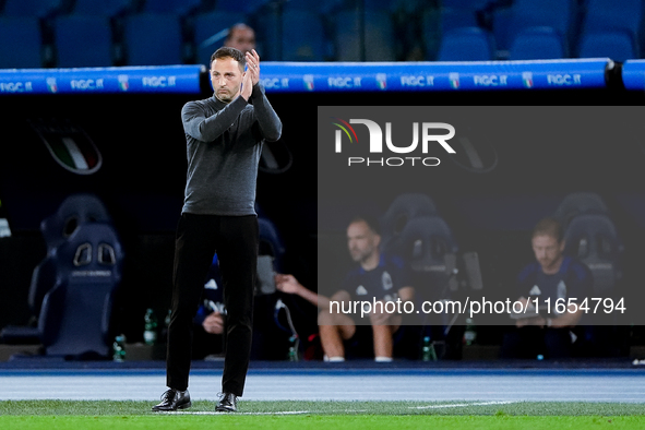 Domenico Tedesco head coach of Belgium gestures during the UEFA Nations League 2024/25 League A Group A2 match between Italy and Belgium at...