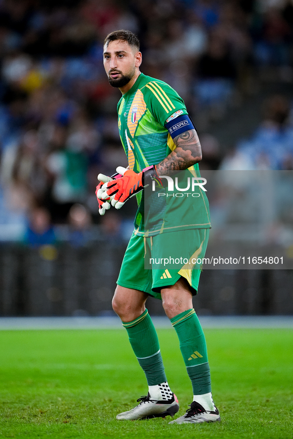 Gianluigi Donnarumma of Italy looks on during the UEFA Nations League 2024/25 League A Group A2 match between Italy and Belgium at Stadio Ol...