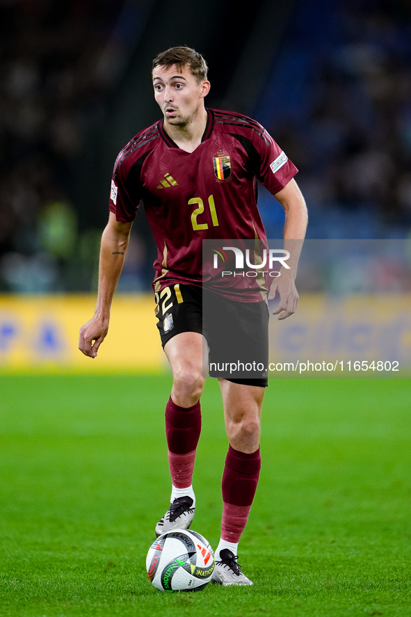 Timothy Castagne of Belgium during the UEFA Nations League 2024/25 League A Group A2 match between Italy and Belgium at Stadio Olimpico on O...