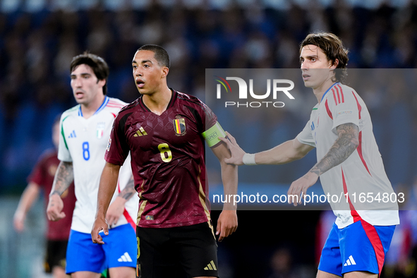 Youri Tielemans of Belgium and Samuele Ricci of Italy during the UEFA Nations League 2024/25 League A Group A2 match between Italy and Belgi...