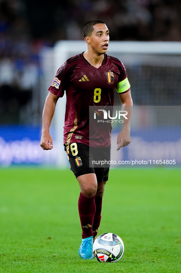 Youri Tielemans of Belgium during the UEFA Nations League 2024/25 League A Group A2 match between Italy and Belgium at Stadio Olimpico on Oc...