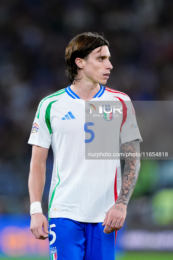 Riccardo Calafiori of Italy looks on during the UEFA Nations League 2024/25 League A Group A2 match between Italy and Belgium at Stadio Olim...