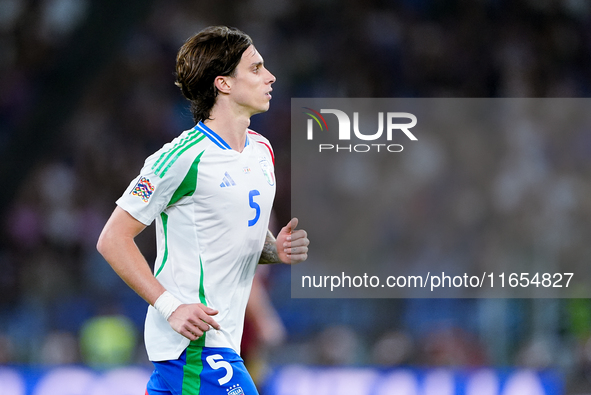 Riccardo Calafiori of Italy looks on during the UEFA Nations League 2024/25 League A Group A2 match between Italy and Belgium at Stadio Olim...