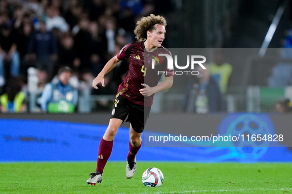 Wout Faes of Belgium during the UEFA Nations League 2024/25 League A Group A2 match between Italy and Belgium at Stadio Olimpico on October...