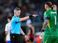 Gianluigi Donnarumma of Italy protests with the referee Espen Eskas for a penalty kick during the UEFA Nations League 2024/25 League A Group...