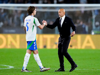 Riccardo Calafiori of Italy and Luciano Spalletti head coach of Italy during the UEFA Nations League 2024/25 League A Group A2 match between...