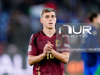 Leonardo Trossard of Belgium applauds his supporters at the end of the UEFA Nations League 2024/25 League A Group A2 match between Italy and...