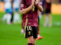 Leonardo Trossard of Belgium applauds his supporters at the end of the UEFA Nations League 2024/25 League A Group A2 match between Italy and...