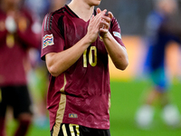 Leonardo Trossard of Belgium applauds his supporters at the end of the UEFA Nations League 2024/25 League A Group A2 match between Italy and...