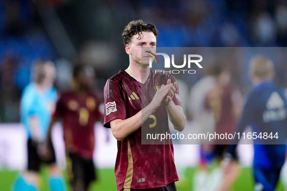 Maxim De Cuyper of Belgium applauds his supporters at the end of the UEFA Nations League 2024/25 League A Group A2 match between Italy and B...