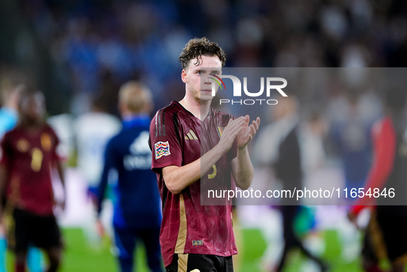 Maxim De Cuyper of Belgium applauds his supporters at the end of the UEFA Nations League 2024/25 League A Group A2 match between Italy and B...