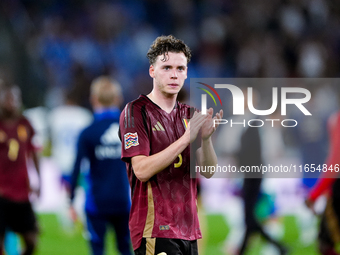 Maxim De Cuyper of Belgium applauds his supporters at the end of the UEFA Nations League 2024/25 League A Group A2 match between Italy and B...