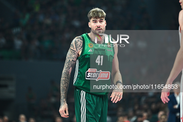 Juancho Hernangomez of Panathinaikos AKTOR Athens plays during the Euroleague, Round 2 match between Panathinaikos AKTOR Athens and FC Bayer...