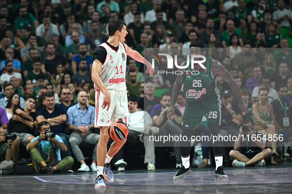 Vladimir Lucic of FC Bayern Munich plays during the Euroleague, Round 2 match between Panathinaikos AKTOR Athens and FC Bayern Munich at OAK...