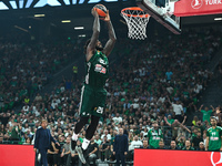 Mathias Lessort of Panathinaikos AKTOR Athens plays during the Euroleague, Round 2 match between Panathinaikos AKTOR Athens and FC Bayern Mu...