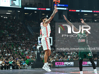 Devin Booker of FC Bayern Munich plays during the Euroleague, Round 2 match between Panathinaikos AKTOR Athens and FC Bayern Munich at OAKA...