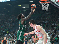 Mathias Lessort of Panathinaikos AKTOR Athens plays during the Euroleague, Round 2 match between Panathinaikos AKTOR Athens and FC Bayern Mu...