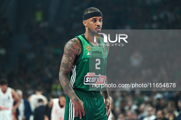 Lorenzo Brown of Panathinaikos AKTOR Athens plays during the Euroleague, Round 2 match between Panathinaikos AKTOR Athens and FC Bayern Muni...