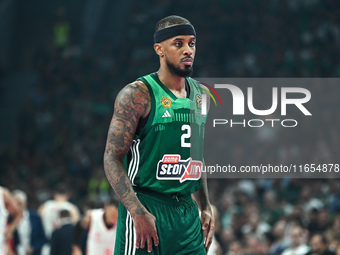 Lorenzo Brown of Panathinaikos AKTOR Athens plays during the Euroleague, Round 2 match between Panathinaikos AKTOR Athens and FC Bayern Muni...