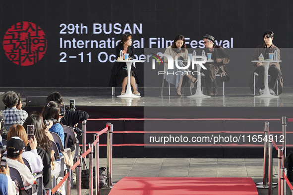 Actor Ryu Jun Yeol and Director Leos Carax attend their Open Talk stage at Cinema Center in Busan, South Korea, on October 9, 2024. 