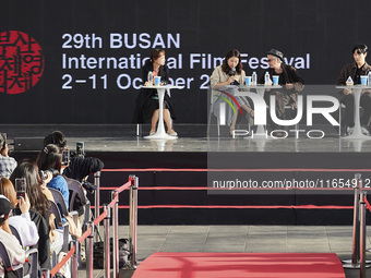 Actor Ryu Jun Yeol and Director Leos Carax attend their Open Talk stage at Cinema Center in Busan, South Korea, on October 9, 2024. (