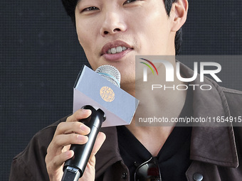 Actor Ryu Jun Yeol and Director Leos Carax attend their Open Talk stage at Cinema Center in Busan, South Korea, on October 9, 2024. (