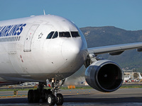 An Airbus A330-303 from Turkish Airlines is on the runway ready to take off from Barcelona airport in Barcelona, Spain, on October 8, 2024....