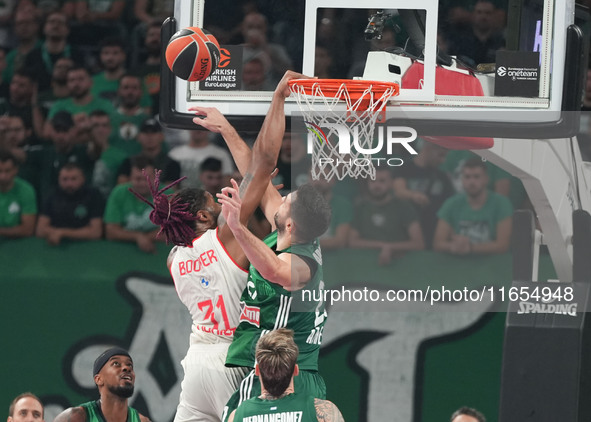 During the Euroleague basketball match between Panathinaikos AKTOR Athens and FC Bayern Munich at OAKA Olympic Indoor Hall in Athens, Greece...