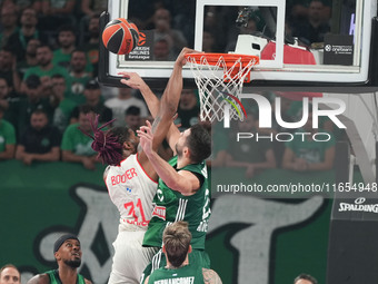 During the Euroleague basketball match between Panathinaikos AKTOR Athens and FC Bayern Munich at OAKA Olympic Indoor Hall in Athens, Greece...