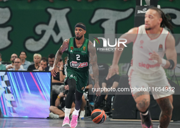 Lorenzo Brown of Panathinaikos is in action during the Euroleague basketball match between Panathinaikos AKTOR Athens and FC Bayern Munich a...