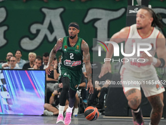 Lorenzo Brown of Panathinaikos is in action during the Euroleague basketball match between Panathinaikos AKTOR Athens and FC Bayern Munich a...