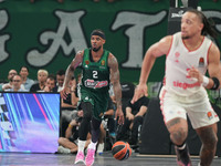 Lorenzo Brown of Panathinaikos is in action during the Euroleague basketball match between Panathinaikos AKTOR Athens and FC Bayern Munich a...