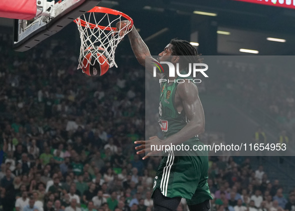 Mathias Lessort of Panathinaikos during the Euroleague basketball match between Panathinaikos AKTOR Athens and FC Bayern Munich at OAKA Olym...