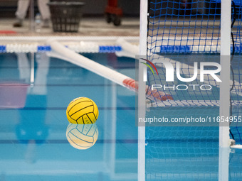 A ball is in the pool before the match Olympiacos vs. National Piraeus during the Final Water Polo Super Cup at Papastrateio Swimming Pool i...