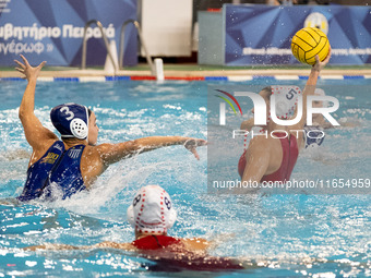 Fotini Triha (5) is seen in action during the match Olympiacos vs. National Piraeus during the Final Water Polo Super Cup at Papastrateio Sw...